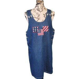 Lindsey Michelle Size L Womans Denim Dress Blue Jean Flag VTG Prairie July 4th